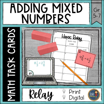 Preview of Adding Mixed Numbers Task Cards Havoc Math Relay