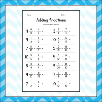 Adding Mixed Numbers and Fractions (like denominators) Worksheets ...