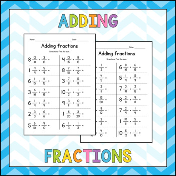 Preview of Adding Mixed Numbers and Fractions (like denominators) Worksheets - Test Prep