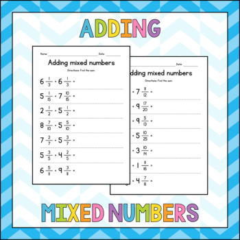 Preview of Adding Mixed Numbers with Like Denominators - Fractions Worksheets - No Prep