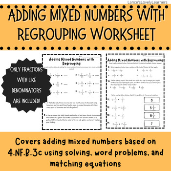 Preview of Adding Mixed Numbers with Regrouping Worksheet