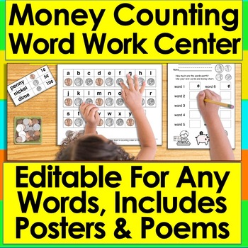 Preview of Money Coin Counting Adding Money Identifying Coins Editable Worksheets