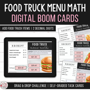 Preview of Adding Money & Decimals Food Truck Menu Math Boom Cards Distance Learning