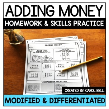 Preview of Adding Money Homework Worksheets