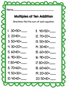 Adding Multiples Of 10 Worksheet