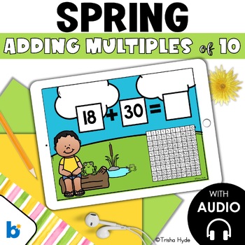 Preview of Adding Multiples of Ten | Boom Cards | Spring