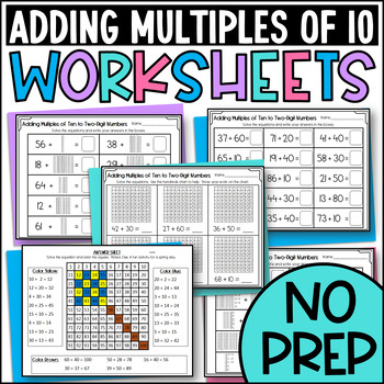 Preview of Adding Multiples of Ten to a Two-Digit Number Worksheets: Addition