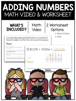 Preview of 4.NBT.4: Adding Numbers Math Video & Worksheet