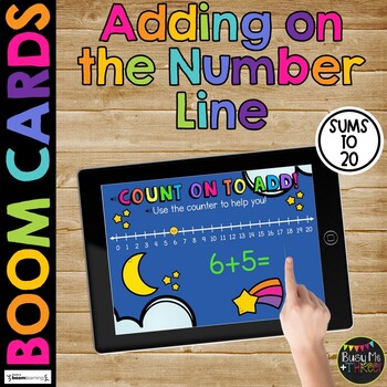 Preview of Adding Numbers on the Number Line Sums to 20 BOOM CARDS™ Digital Learning Game