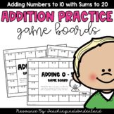 Adding Numbers to 10 with Sums to 20 Timed Game Boards
