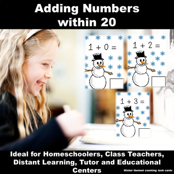 Preview of Adding Numbers to 20 - Snowflake Winter Theme: PreK to Grade 1