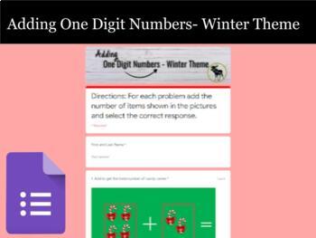 Preview of Adding One Digit Numbers - Winter Theme - Google Form  (Distance Learning)