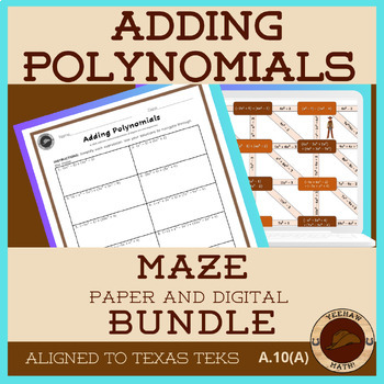 Preview of Adding Polynomials Maze Worksheet Bundle (Paper/Digital)