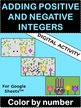 Preview of Adding Positive/Negative Integers DIGITAL Spring or Easter Color by Number
