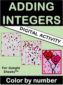 Preview of Adding Positive/Negative Integers DIGITAL Valentine's Day Color by Number