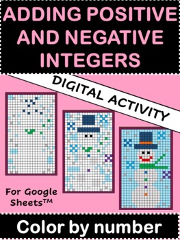 Preview of Adding Positive/Negative Integers DIGITAL Winter Color by Number
