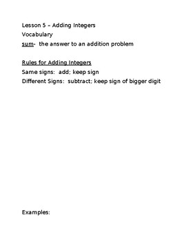 Preview of Adding Positive and Negative Integers