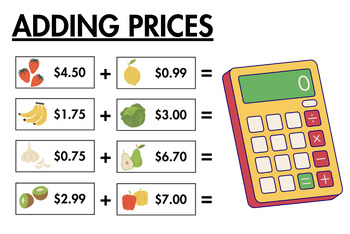 Preview of Adding Prices (decimal addition) worksheets