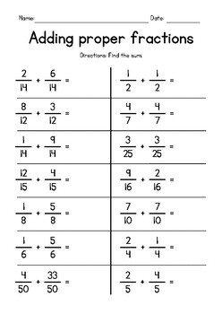 Preview of Adding Proper Fractions with Like Denominators FREEBIE