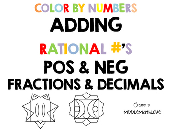 Preview of Adding Rational Number Worksheets - Color by Numbers - Fractions/Decimals