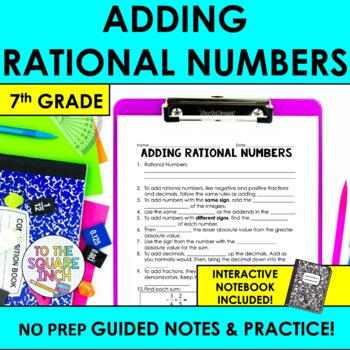 Preview of Adding Rational Numbers Notes & Practice | + Interactive Notebook Pages