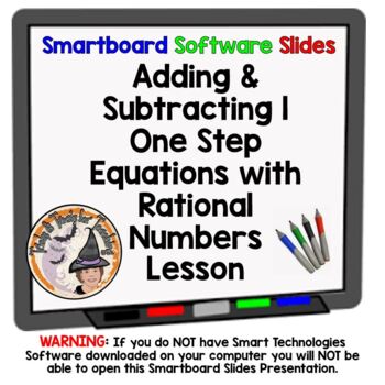 Preview of Adding and Subtracting 1 Step Equations Rational Numbers Smartboard Slides + KEY
