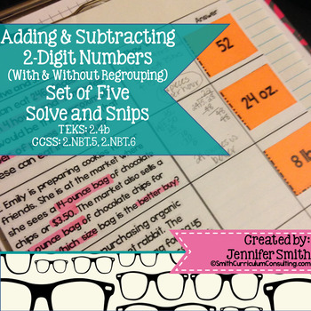 Preview of Adding & Subtracting 2 Digit Numbers (with & without regrouping) Solve and Snip®