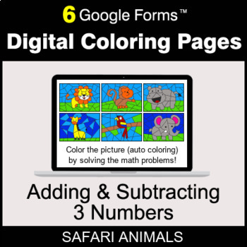 Preview of Adding & Subtracting 3 Numbers - Digital Coloring Pages | Google Forms