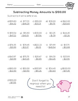 adding subtracting canadian money amounts up to 100 grade 4 4 worksheets