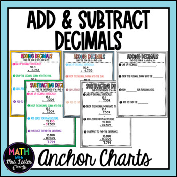 Preview of Adding & Subtracting Decimals Anchor Charts and Notes