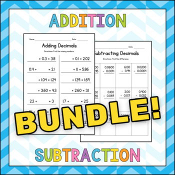 Preview of Adding & Subtracting Decimals BUNDLE - Add & Subtract Math Worksheets - No Prep