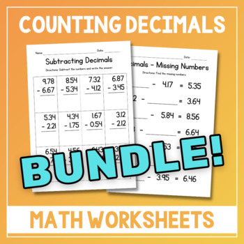 Preview of Adding & Subtracting Decimals BUNDLE Addition & Subtraction Practice Worksheets