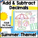Adding & Subtracting Decimals Color by Number Summer Math 