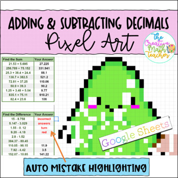 Preview of Adding & Subtracting Decimals Digital Interactive Pixel Art Activity