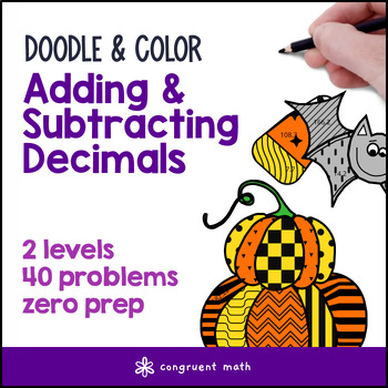 Preview of Adding & Subtracting Decimals | Doodle Math Twist on Color by Number | Fall