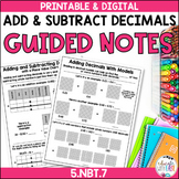 Adding Subtracting Decimals GUIDED MATH NOTES models numbe