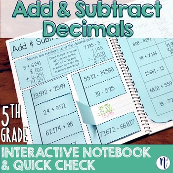 Preview of Adding & Subtracting Decimals Interactive Notebook & Quick Check TEKS 5.3K