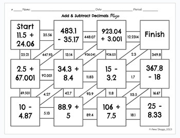 Preview of Adding & Subtracting Decimals Math Maze