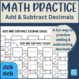 Adding & Subtracting Decimals Maze Math Worksheet | 5th 6t
