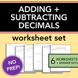 Adding + Subtracting Decimals | Set of 6 Worksheets | Math