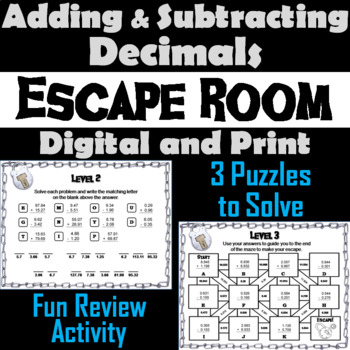 Preview of Adding and Subtracting Decimals Game: Escape Room Breakout Activity: Math Review