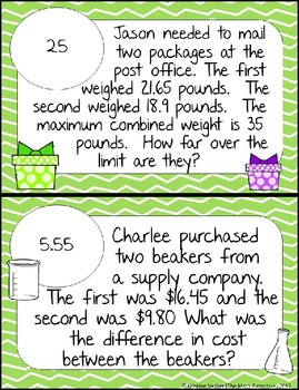 Adding & Subtracting Decimals Word Problems - Math Scavenger Quest