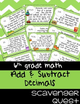 Preview of Adding & Subtracting Decimals Word Problems - Math Scavenger Quest