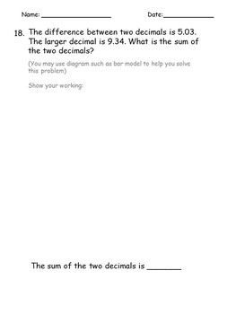 word problems adding and subtracting decimals worksheets