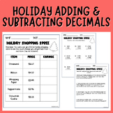 Adding & Subtracting Decimals with Money | Holiday Math Wo
