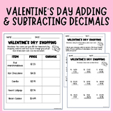 Adding & Subtracting Decimals with Money | Valentine's Day