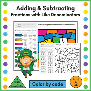 Preview of Adding & Subtracting Fraction with Like Denominators Color by Number Activity