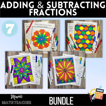 Preview of Adding & Subtracting Fractions Bundle - Lesson & Color By Number