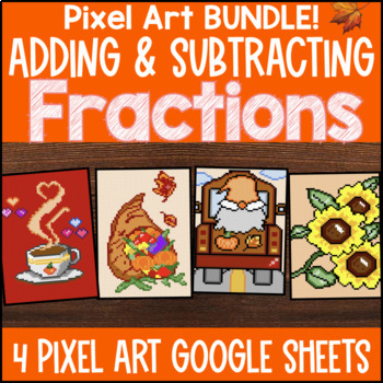 Preview of Adding & Subtracting Fractions Like Unlike Denominators Pixel Art Google Sheets
