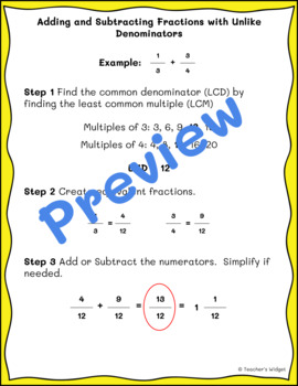 Preview of Adding & Subtracting Fractions Notes